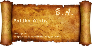 Balika Albin névjegykártya